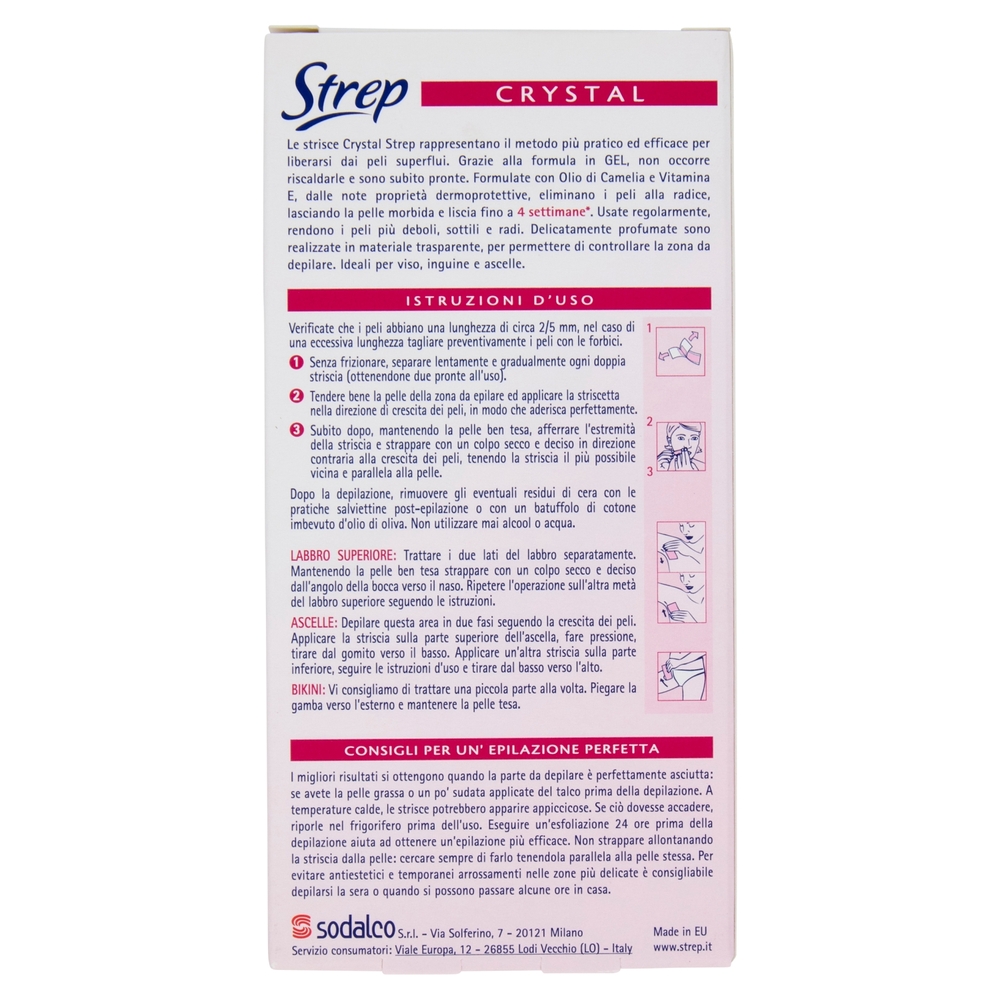 Strep Crystal Strisce Depilatorie Viso e Parti Delicate 20 Strisce + 4 Salviettine